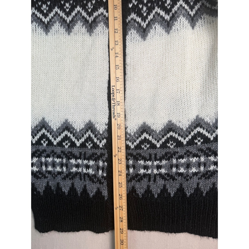 United Colors of Benetton Fair Isle Cardigan Women L Black White Alpaca Mohair - Picture 8 of 10